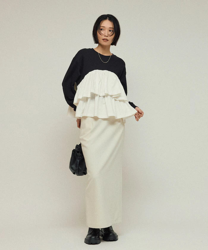 Organic Cotton Docking Frill Sweat / Relaxed Fit / Backed Sweat