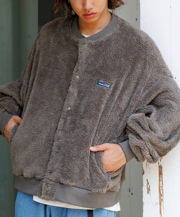 Relaxed Fit Shaggy Fleece Crew Neck Cardigan