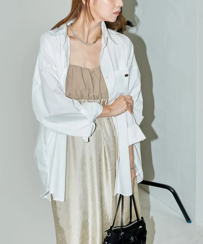 Mixed Material Shirring Satin Dress Limited Release