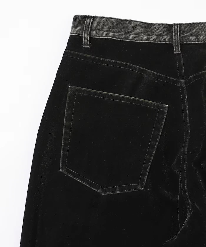 Flocked Denim Contrast Wide Straight Pants
