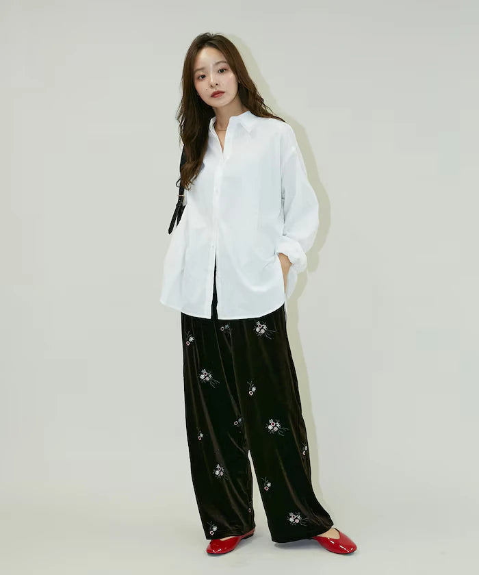 Flower Embroidery Velvet Easy Pants Limited Edition