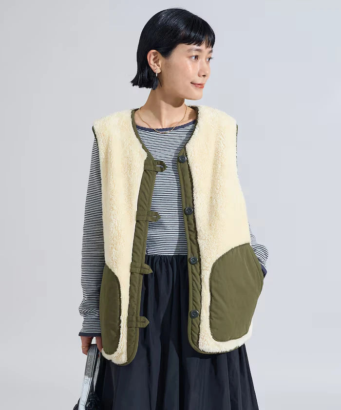 Cotton Nylon Twill Reversible Boa Vest