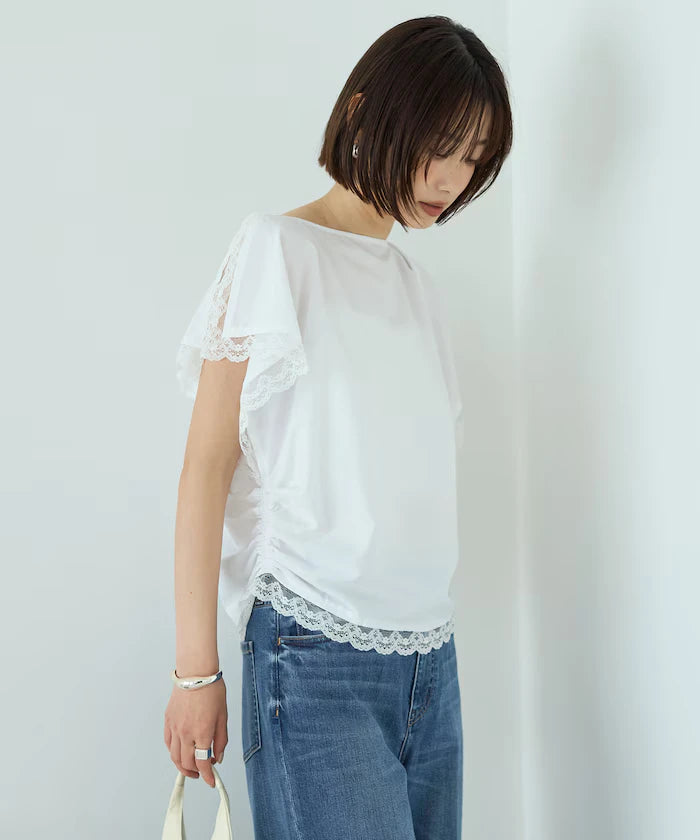 Handkerchief Sleeve Shirring Blouse