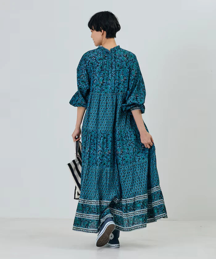 India Flower Print 4-Tiered Dress