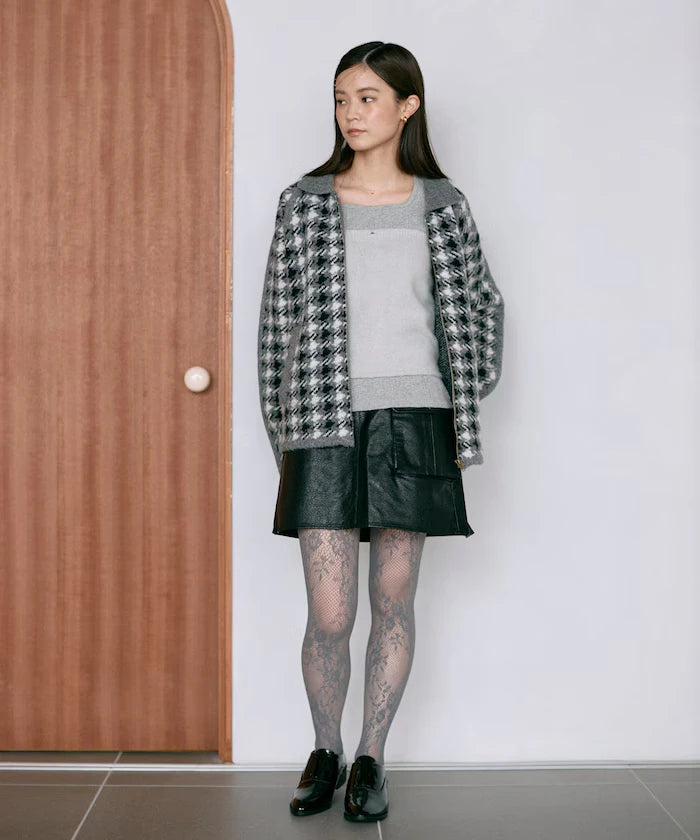 Wool Blend Gancube Check Knit Zip Blouson