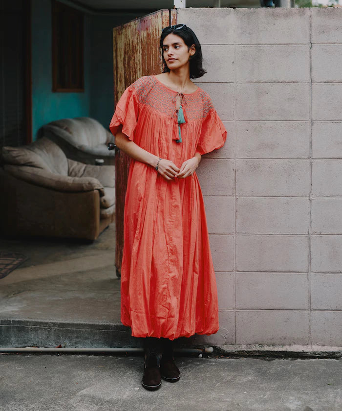 India Colored Smocked Balloon Dress