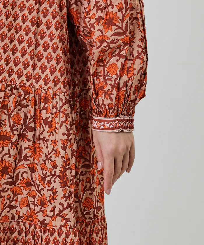 India Flower Print 4-Tiered Dress