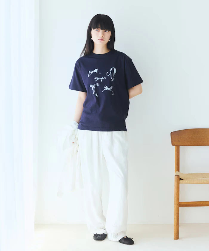 Comfortable Ribbon Print Crew Neck T-shirt