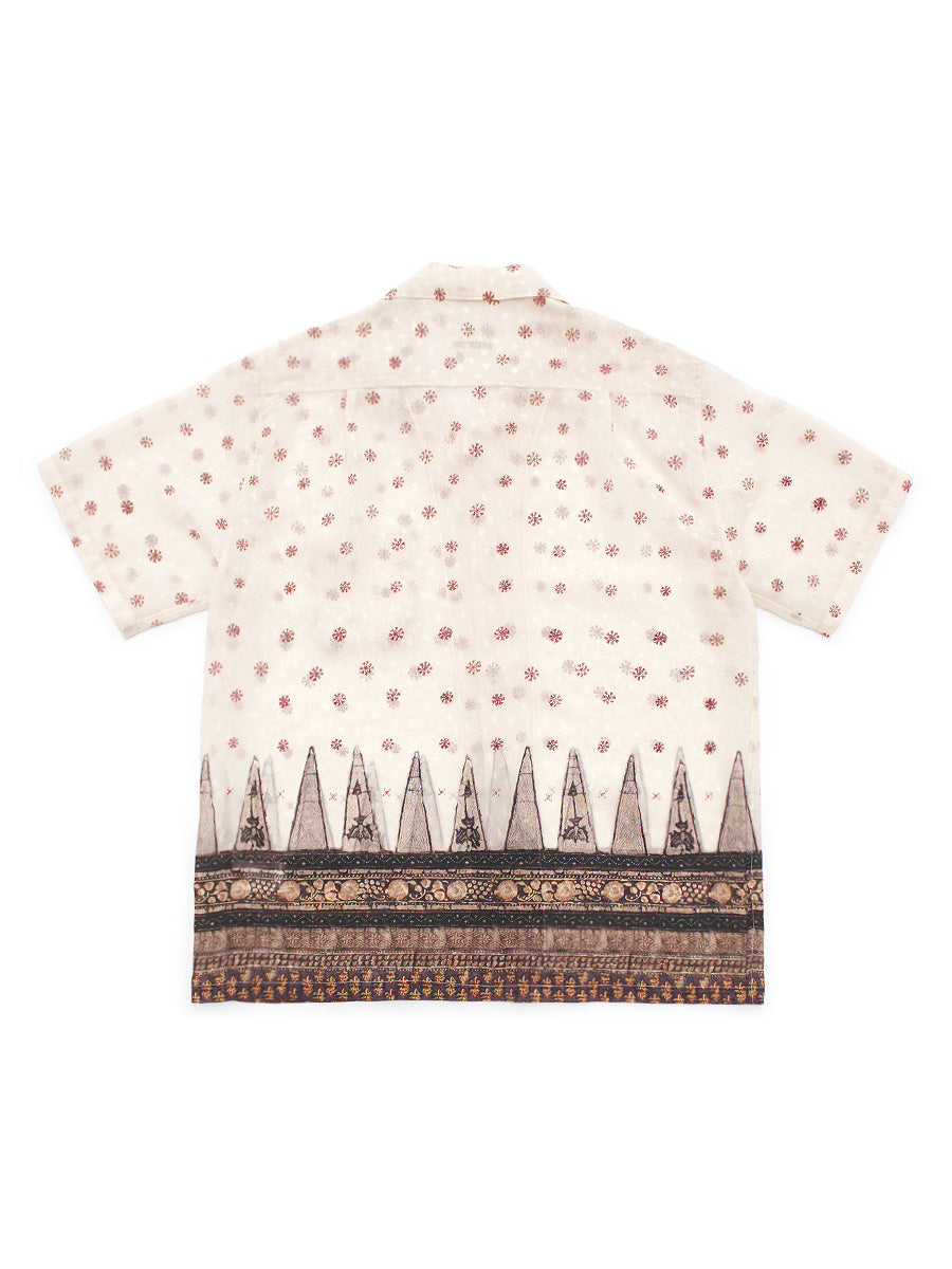 Sheer Kasuri Pattern Short Sleeve Open Collar Shirt