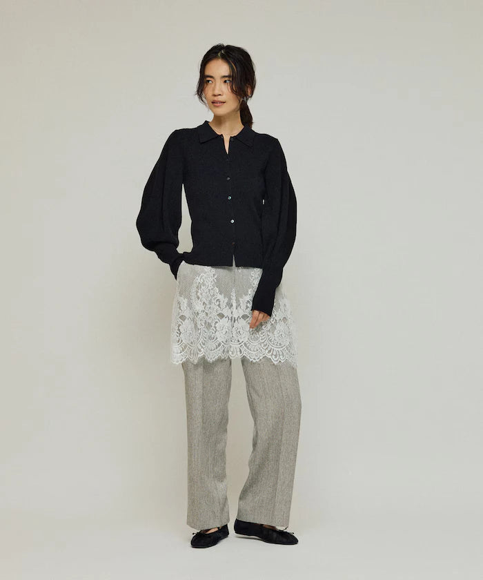 Functional material silk blend knit polo volume sleeve knit cardigan / anti-pill / machine washable