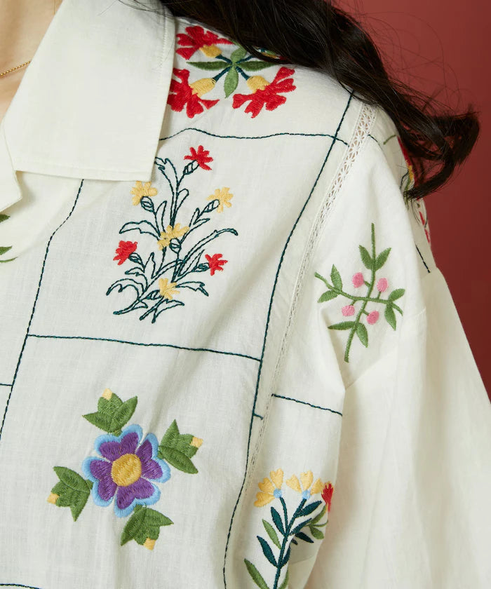 Patchwork Flower Embroidery Shirt