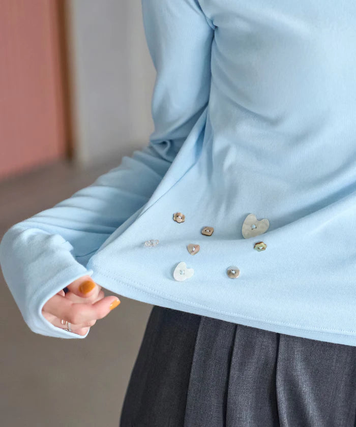 Many Button Cotton Modal Long Sleeve T-Shirt
