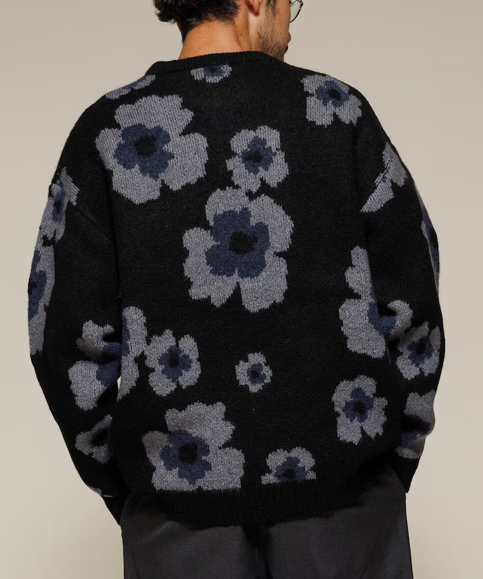 All-over Pattern Double Jacquard Knit Crew Neck Pullover / Relaxed Fit