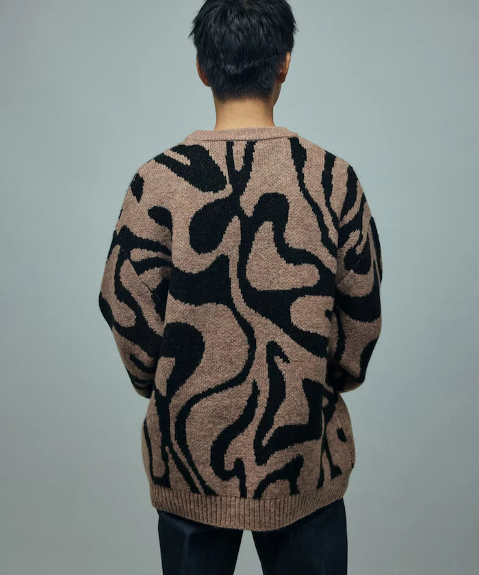 All-over Pattern Double Jacquard Knit Crew Neck Pullover / Relaxed Fit