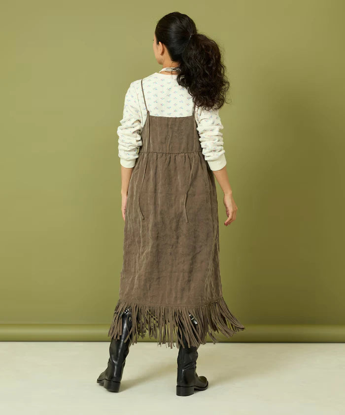 Fade-Processed Fringe Mini Dress