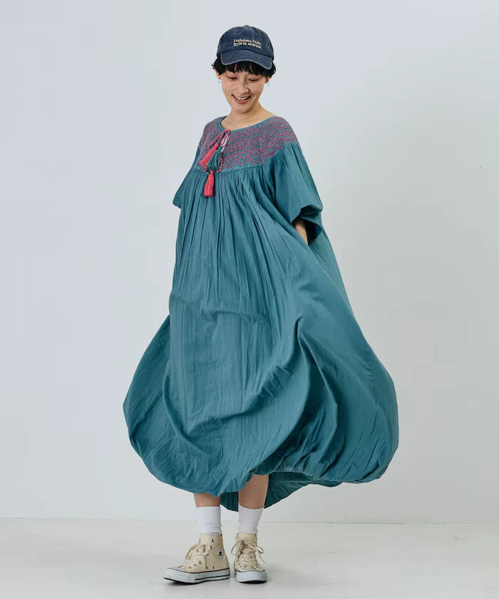 India Colored Smocked Balloon Dress