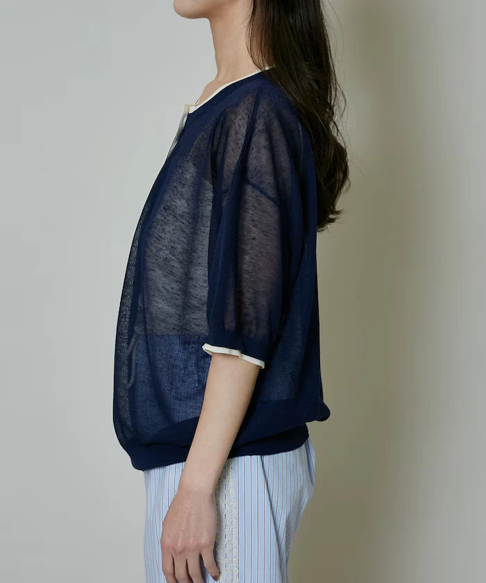 Washable linen color block henley neck knit top limited release