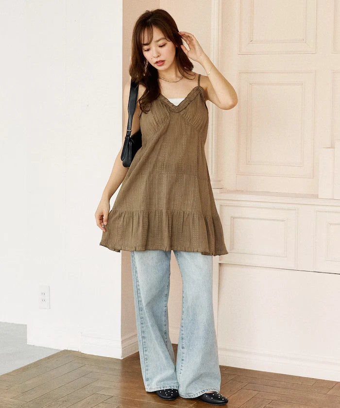 India Cotton Ruffle Tiered Camisole Mini Dress Limited Edition