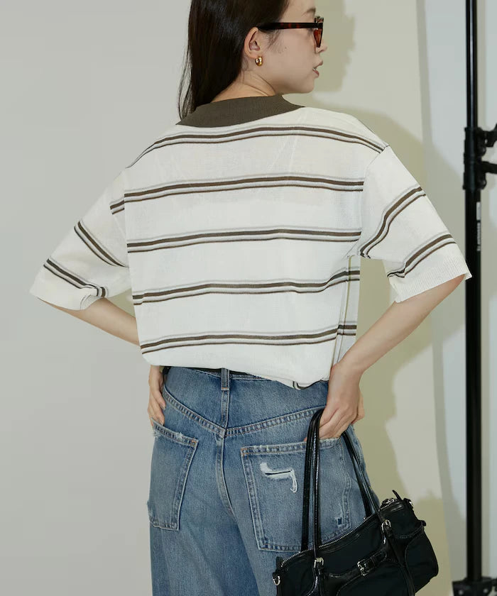 Sheer Border Short Sleeve Polo Summer Knit Limited Release