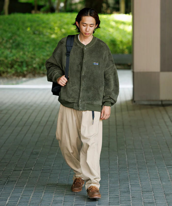 Relaxed Fit Shaggy Fleece Crew Neck Cardigan