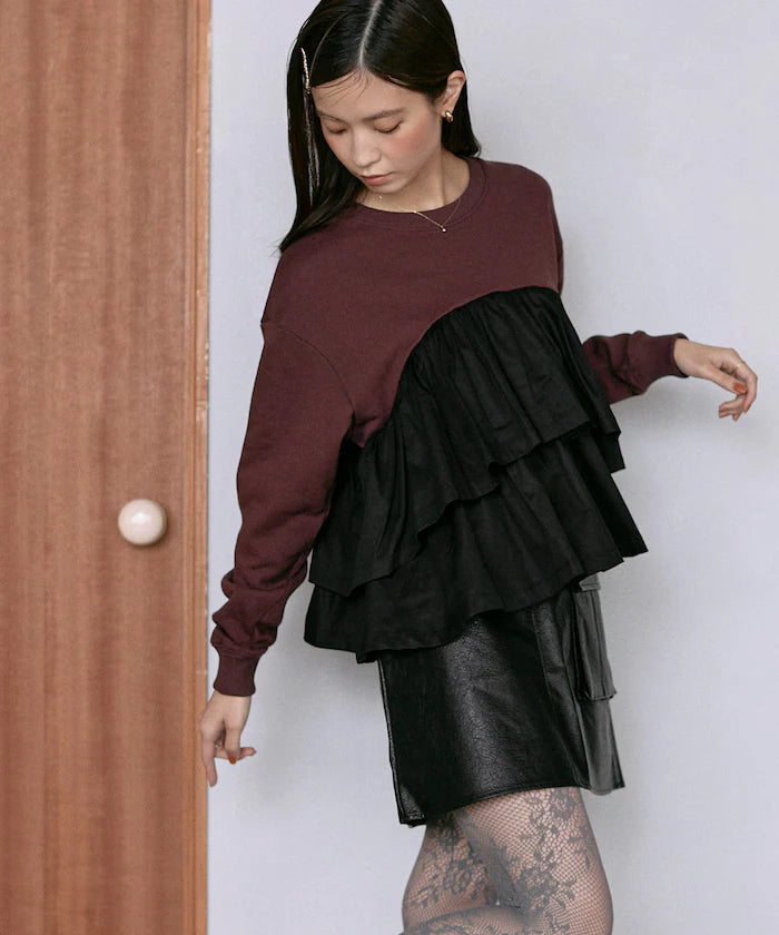 Organic Cotton Docking Frill Sweat / Relaxed Fit / Backed Sweat
