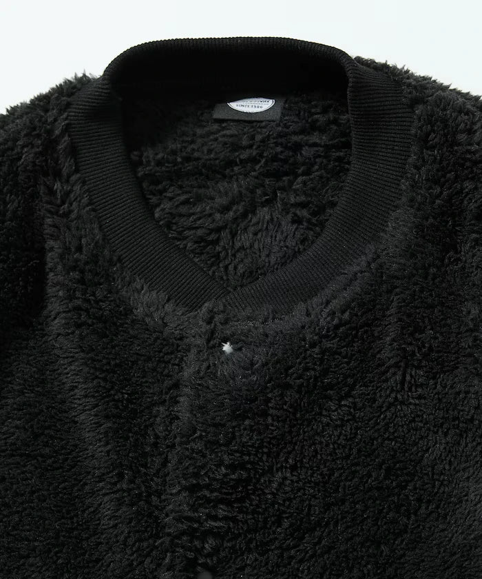 Relaxed Fit Shaggy Fleece Crew Neck Cardigan