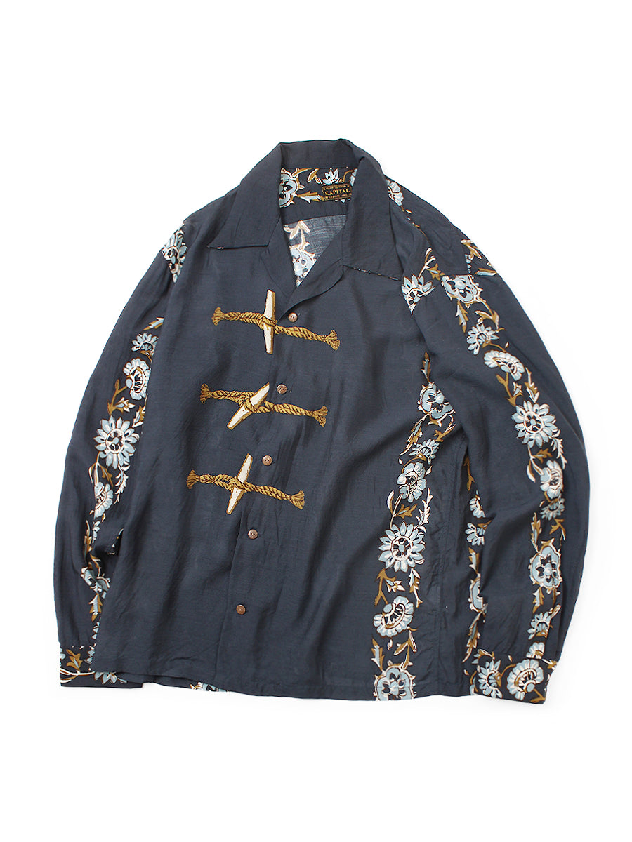 Silk Rayon Toggle - Myrept Long Sleeve Open Collar Shirt