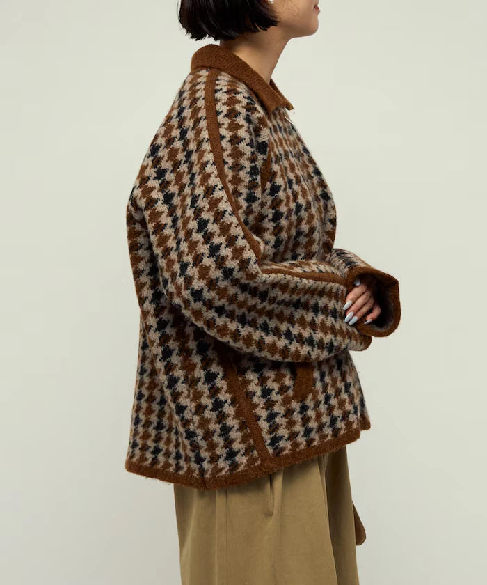 Wool Blend Gancube Check Knit Zip Blouson