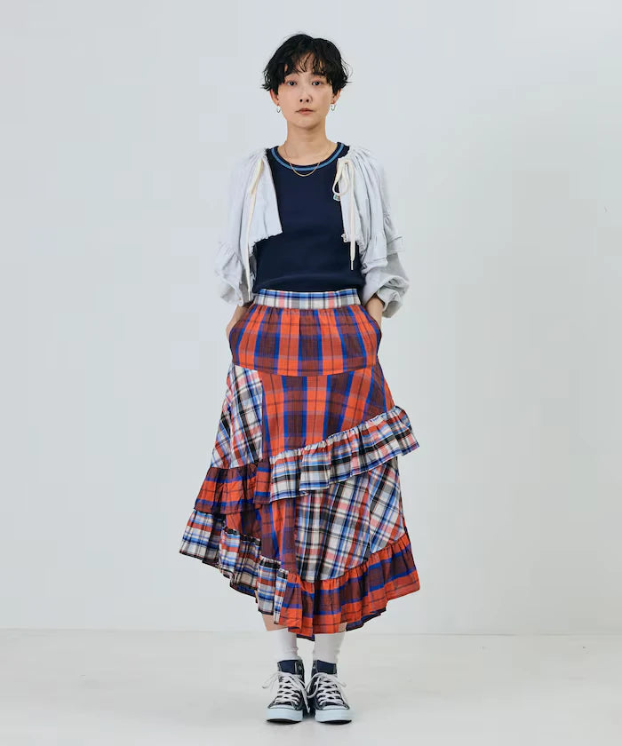 Check x Check Asymmetrical Frill Skirt