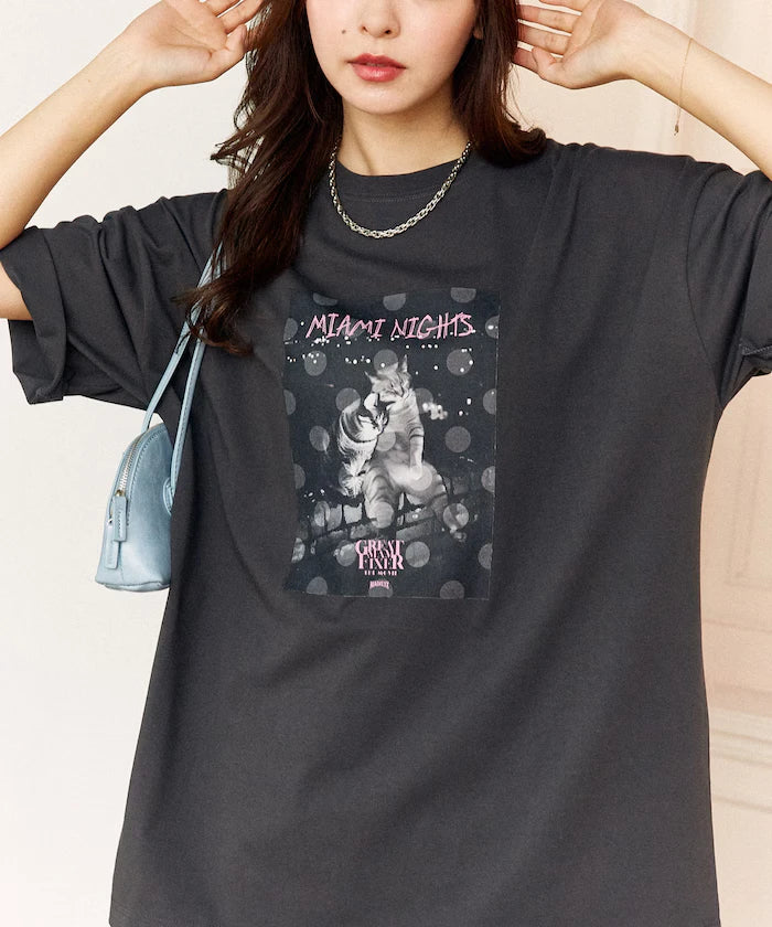 <Functional Material> MIAMI NIGHTS Cat Photo T-shirt Limited Edition