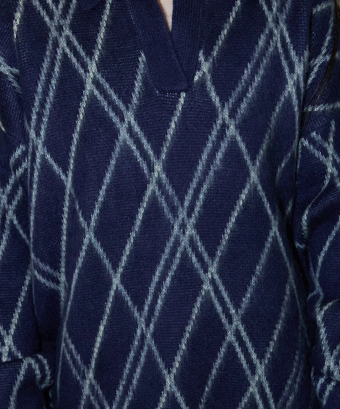 Checked pattern mohair touch skimmer knit limited edition