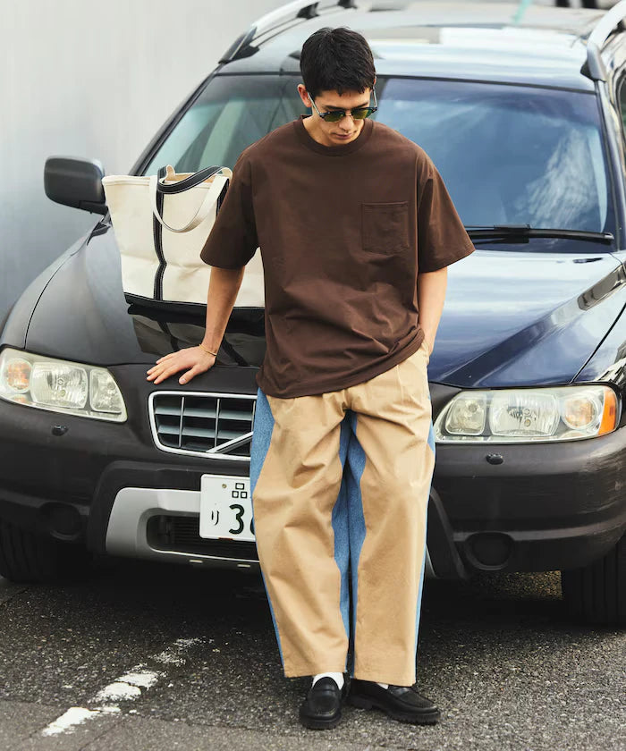 Chino Denim Docking Pants / Wide Straight Pants