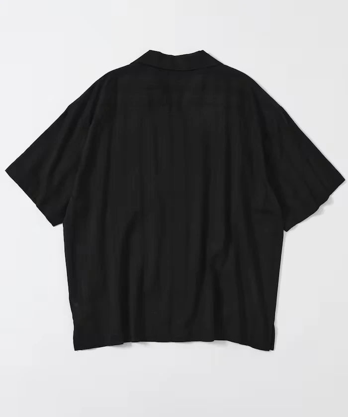 Jacquard Relaxed Fit Open Collar Short Sleeve Shirt Semi-Sheer Dobby Weave