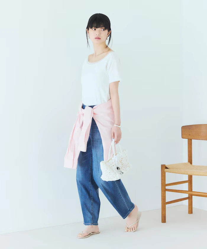 Boat Neck Pullover Knit Lace T-Shirt