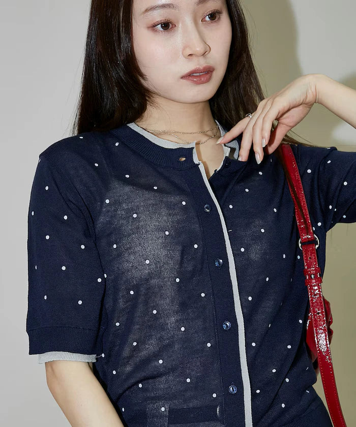 Dot Pattern Layered Short Sleeve Knit Cardigan Limited Release