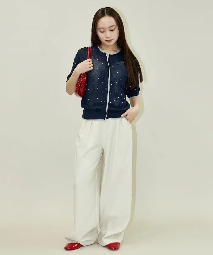 Dot Pattern Layered Short Sleeve Knit Cardigan Limited Release