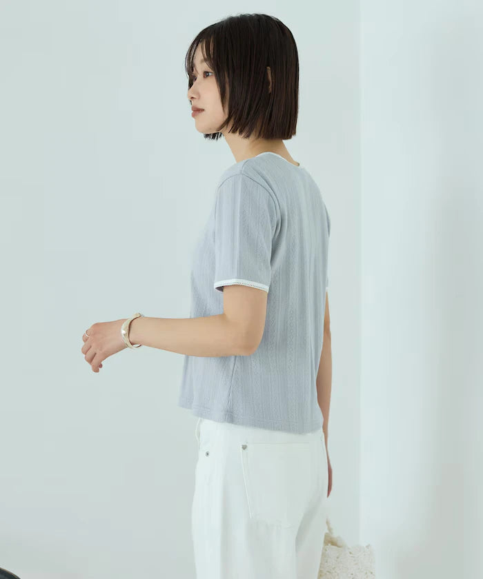 Henry Neck Knitted Lace T-Shirt