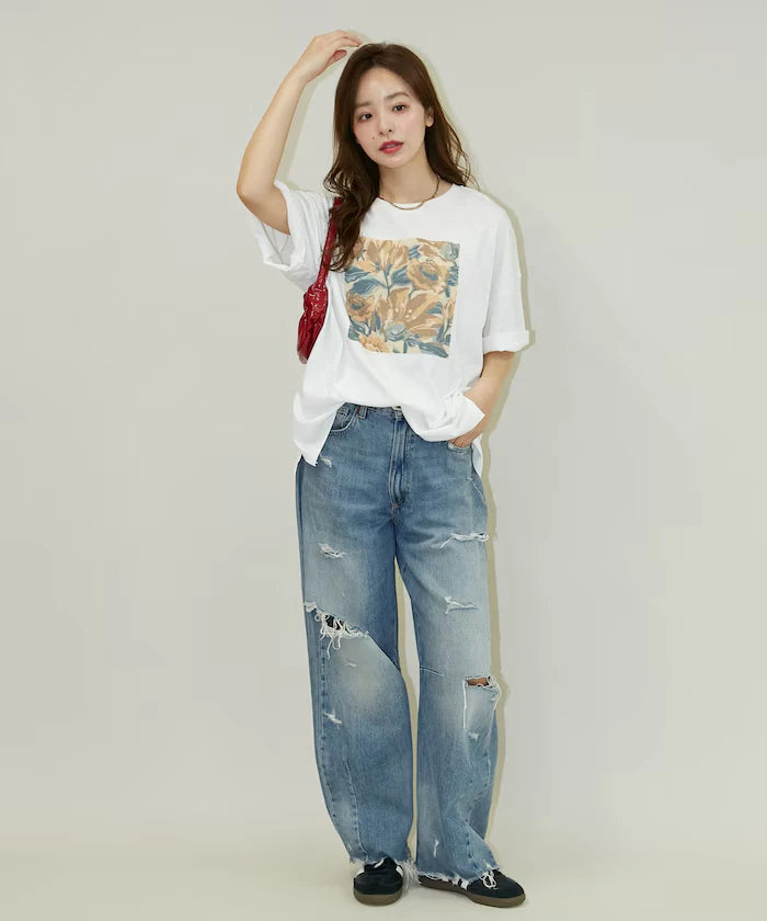 Flower Nuance Art Box Print Big Silhouette T-Shirt Limited Release