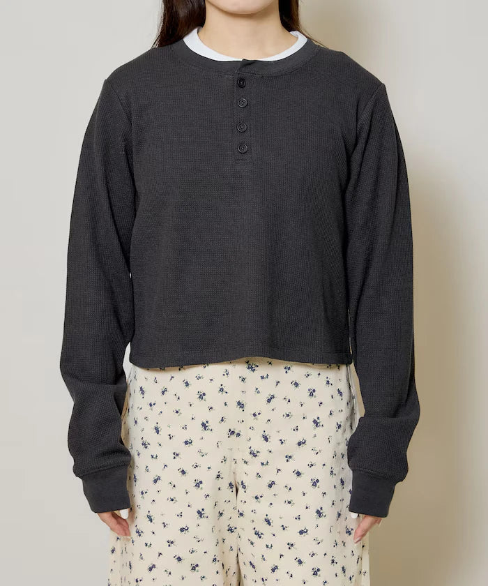 Mini Waffle Henley Neck Cropped Long Sleeve T Limited Edition
