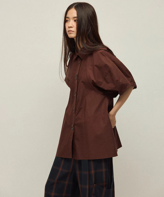 Switching Design Balloon Sleeve Shirt / 5-Minute Sleeve Blouse