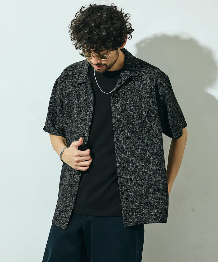 Dry Touch Summer Tweed Short Sleeve Open Collar Shirt