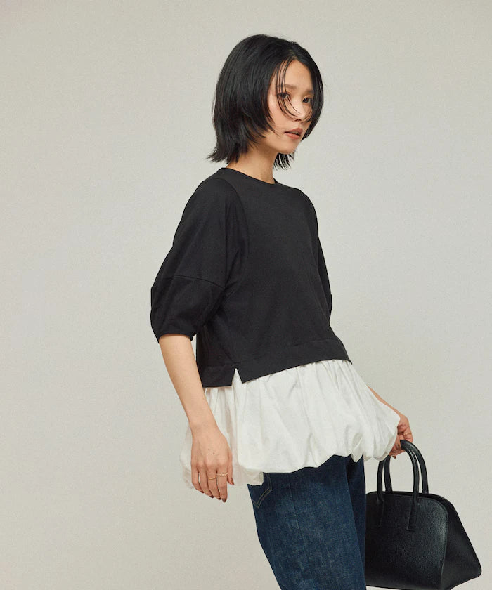 Organic Cotton Peplum Switch Top / 5-minute Sleeve T-Shirt
