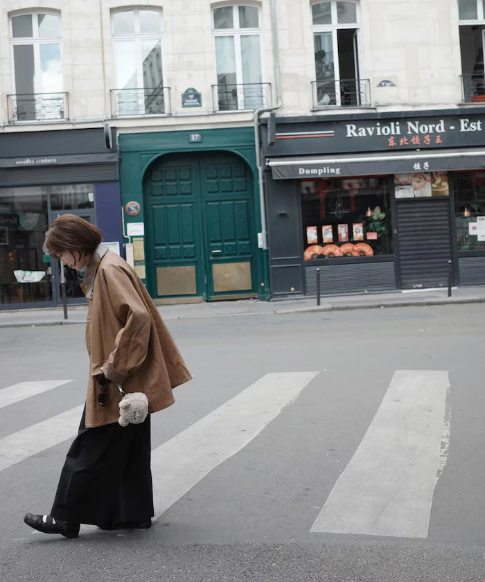 Oversized leatherette blouson / Mixed material switching