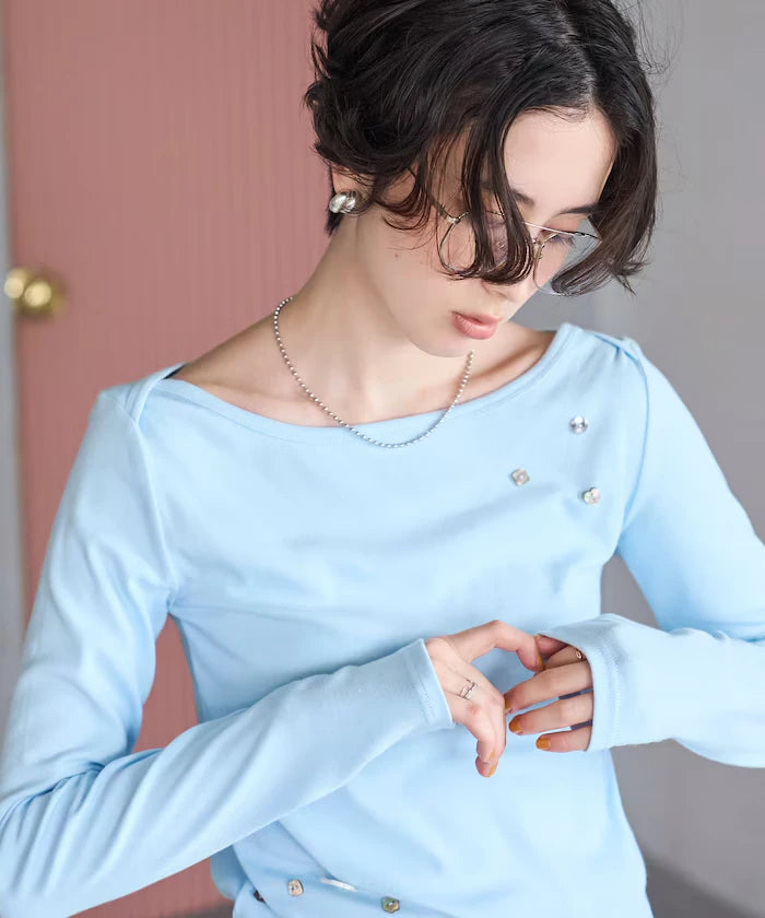 Many Button Cotton Modal Long Sleeve T-Shirt
