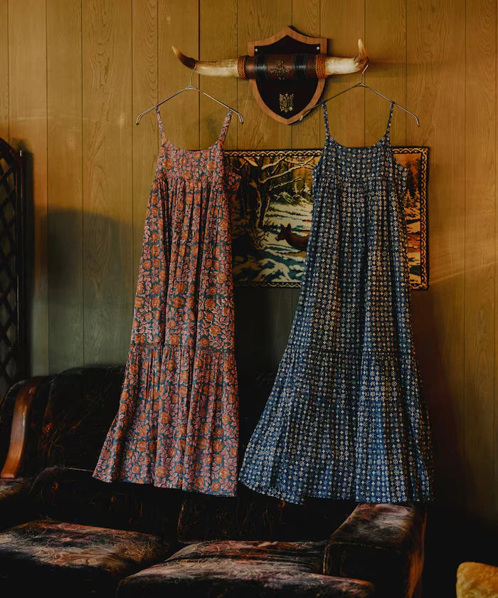 India Woodblock Flower Print Cami Dress
