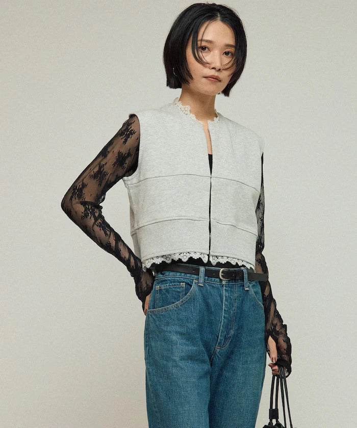 Organic Cotton Lace Sweat Vest / Lined Sweat