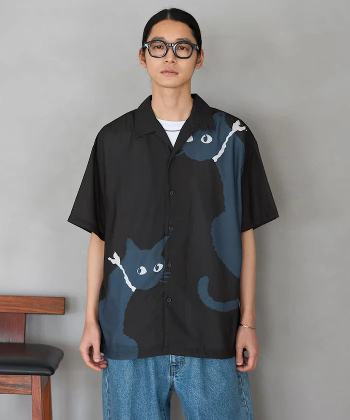 Open Collar Big Pattern Short Sleeve Shirt / Big Silhouette