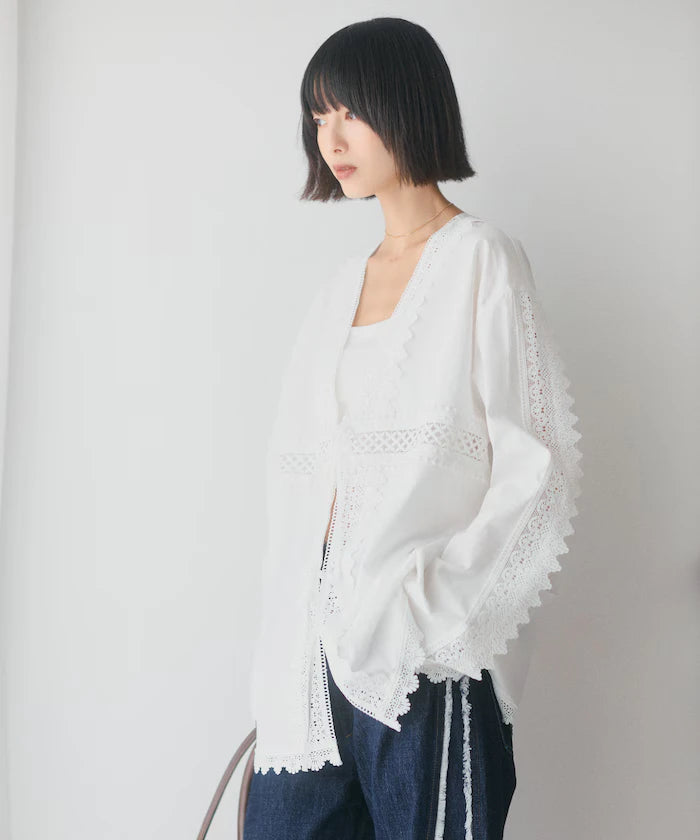 Lace Panel V-Neck Shirt