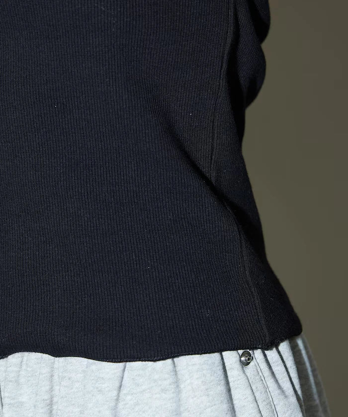 Collar Lace Contrast Henry Rib T-Shirt