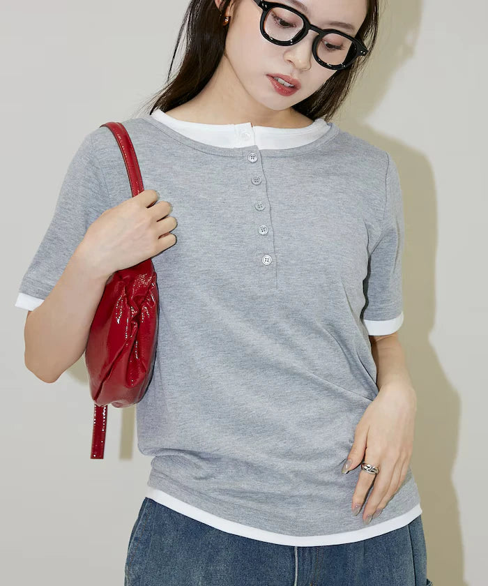 Layered Color Scheme Henley Neck T-Shirt Limited Edition
